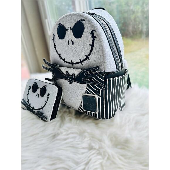 *NEW 2 PACK LE*Loungefly Exclusive Jack Skellington Sequin Mini Backpack &Wallet - Picture 3 of 7